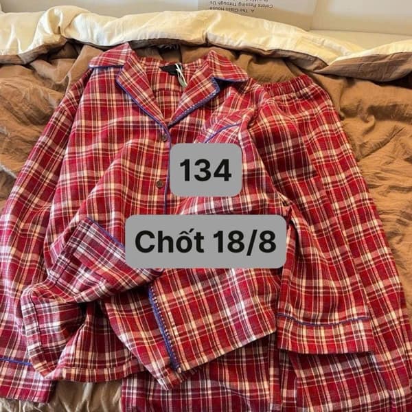18/08 Bộ pijama kẻ caro đỏ mặc nhà nữ #N18845 - L