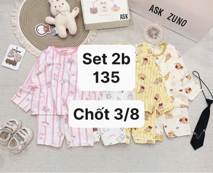 03/08 Set 2b pijama dài chất đũi hoạ tiết dễ thương cho bé #U0250 - Twinkle vàng - 110