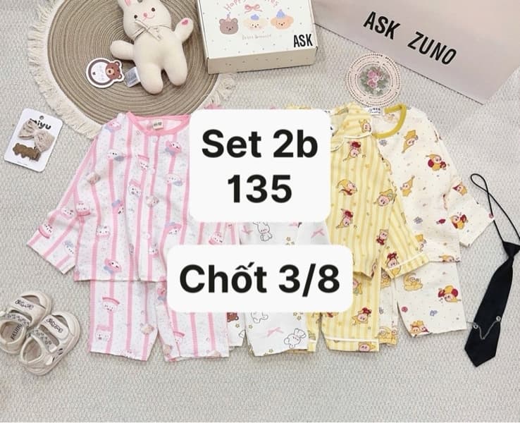 03/08 Set 2b pijama dài chất đũi hoạ tiết dễ thương cho bé #U0250 - Twinkle vàng - 130