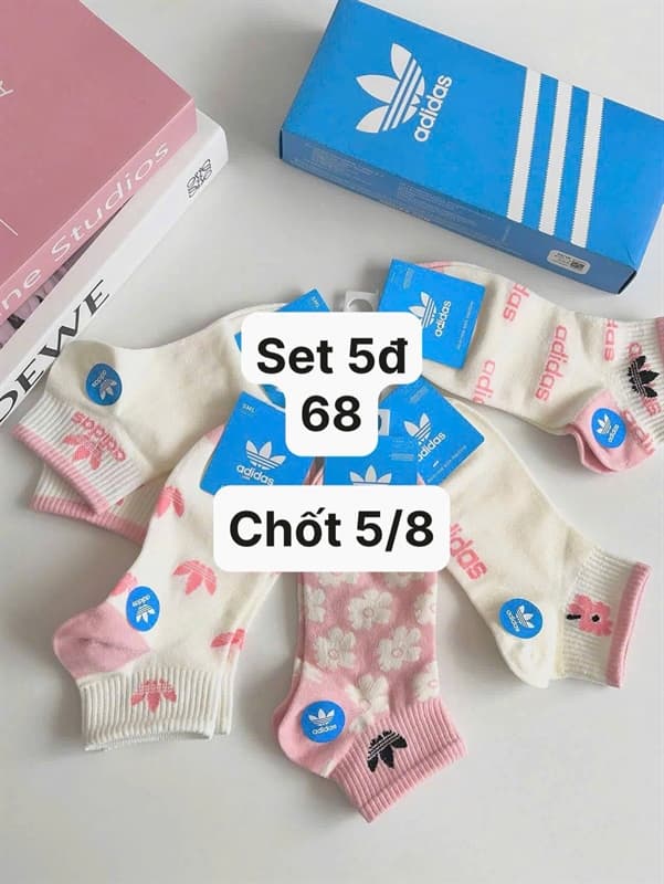 05/08 Set 5đ tất Adidas tone hồng trắng #834