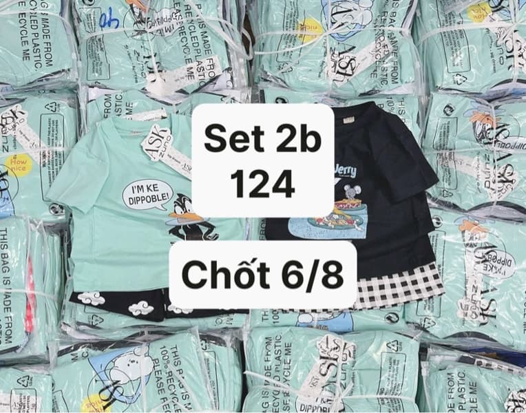 06/08 Set 2b áo thun hình Tom n Jerry-quần ngắn tone xanh mint đen #U0254 - 110