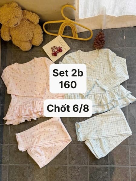06/08 Set 2b dài bèo ht caro nơ hồng-xanh cho bé #U0260 - 110