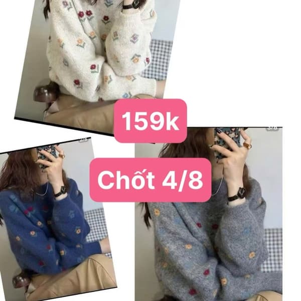 04/08 Áo len hoạ tiết hoa dệt #N04813 - Kem - M
