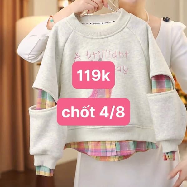 04/08 Áo nỉ giả 2 lớp lót lông cho bé gái #N040805 - 140