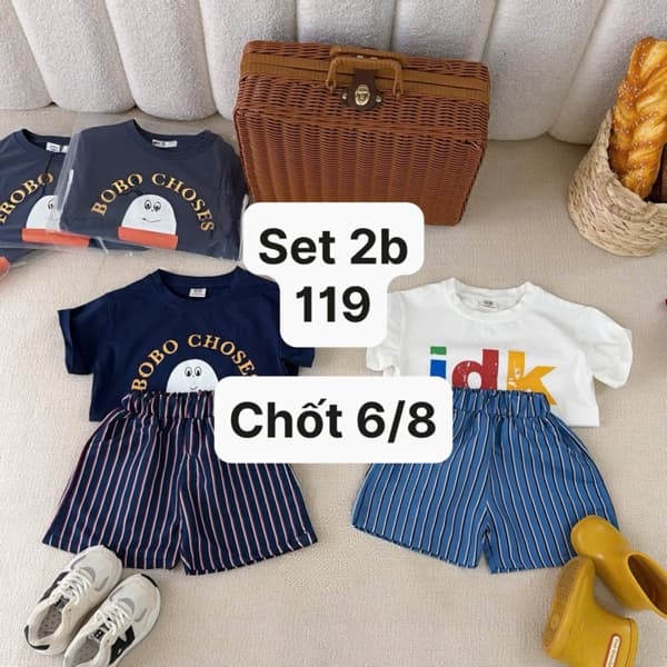06/08 Set 2b tone hàn BOBO CHOSES quần kẻ cho bé #U0212 - 110