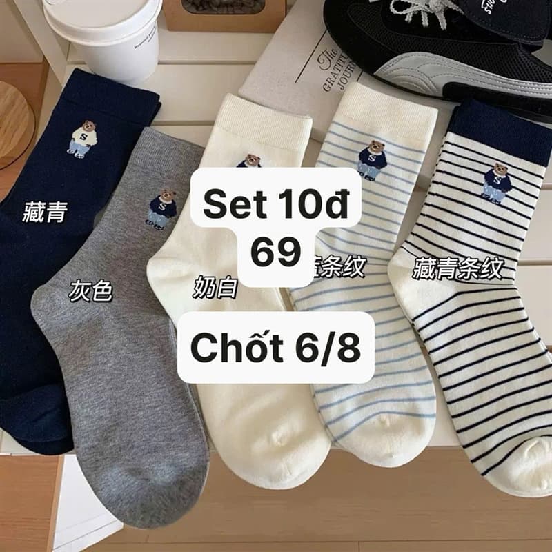 06/08 Set 10đ tất cổ cao thêu gấu #L6801