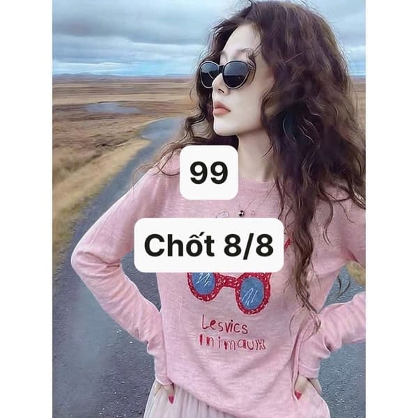 08/08 Áo thun dài tay form rộng tone hồng hoạ tiết kính đỏ #N08809 - M