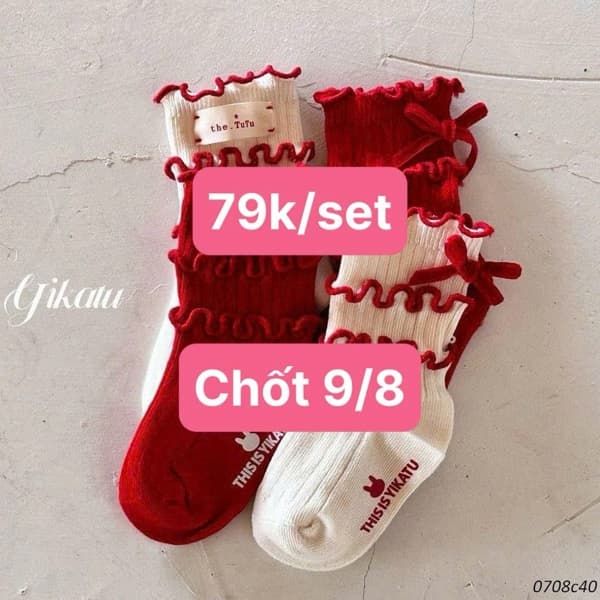 09/08 Set 4đ tất viền tone đỏ trắng cho bé #N090815 - M