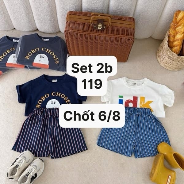 06/08 Set 2b tone hàn BOBO CHOSES quần kẻ cho bé #U0212 - 120