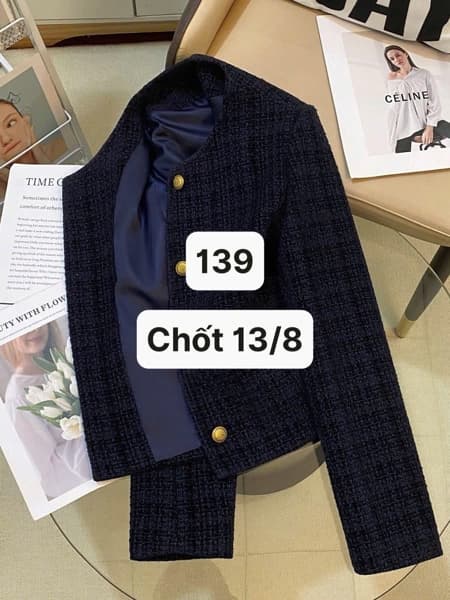 13/08 Áo dạ tweed tím than dài tay #N13806 - M