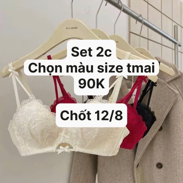 12/08 Set 2c áo ngực ren không gọng (giá 1c) #M120833 - Đen - 36