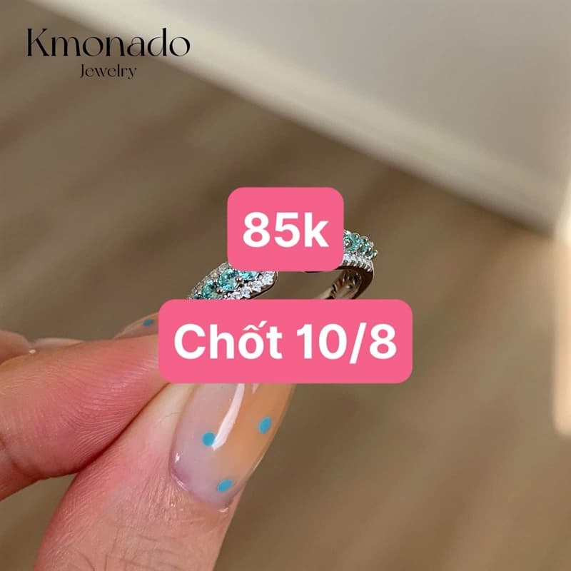 10/08 Nhẫn đính đá phối xanh trắng #N10810