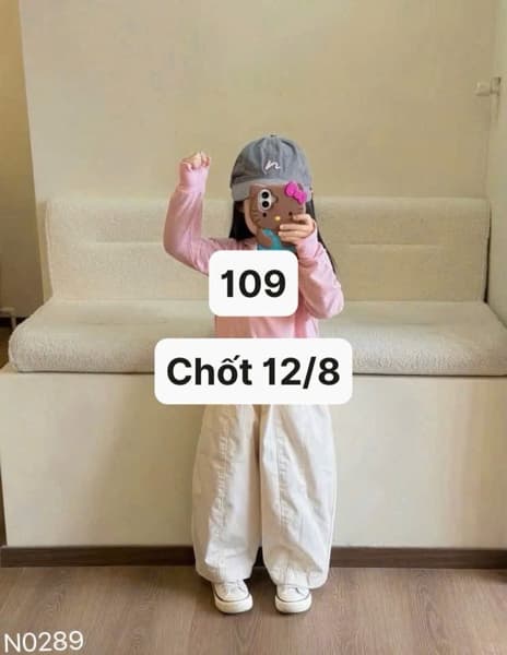 12/08 Set áo hồng dài tay có mũ-quần suông trắng cho bé gái #U0289 - 100