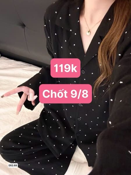 09/08 Bộ pijama dài tone đen chấm bi sao #N09837 - M