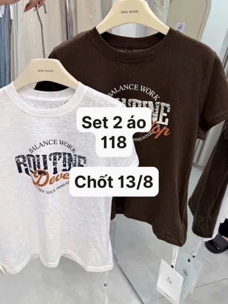 13/08 Set 2 áo phông chữ ROUTINE tone trắng nâu #U0292 - S