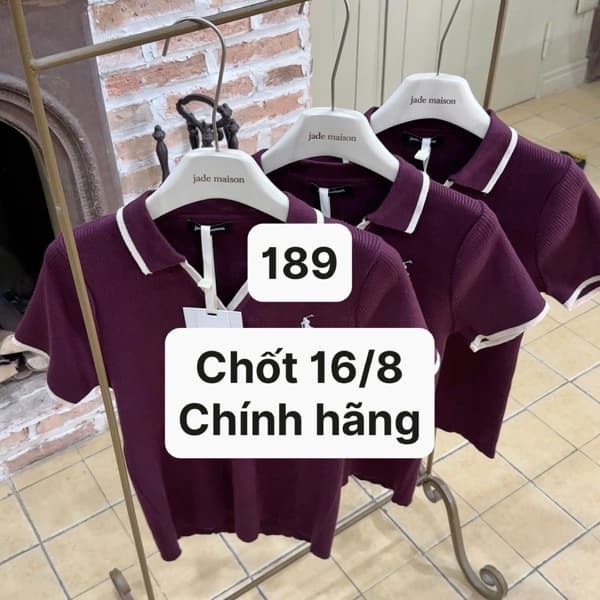 16/08 Áo polo thêu ngựa dáng ôm phối viền #T16801 - Đỏ mận - S