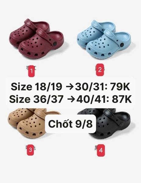 09/08 Dép Crocs màu trơn cho mẹ và bé #N01712 - M2 - 22/23