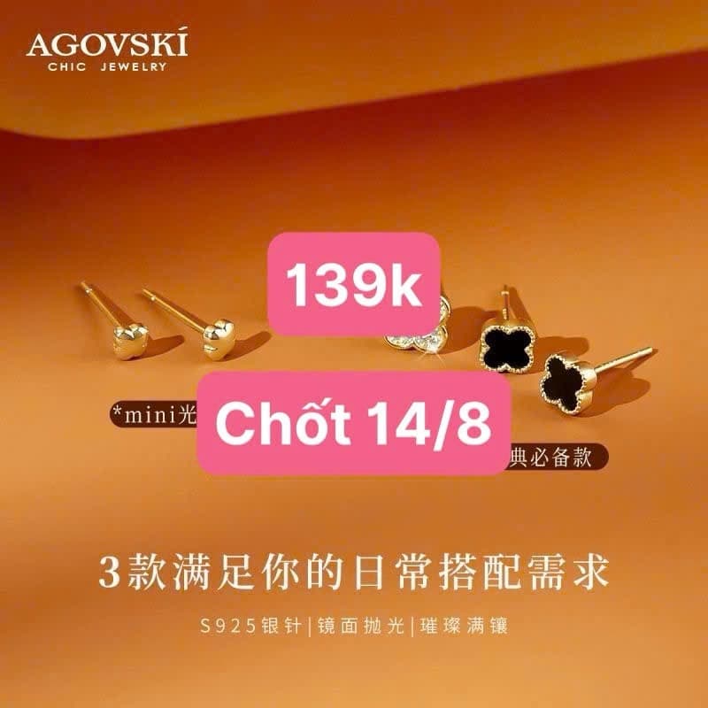 14/08 Set 3 đôi hoa tai cỏ 4 lá AGOVSKI #N14822