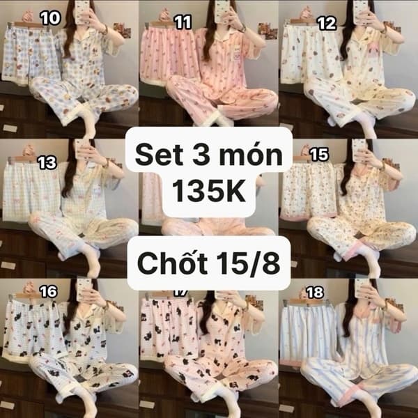 15/08 Set pijama 3 món hoạ tiết #N15820 - Set 24 - M