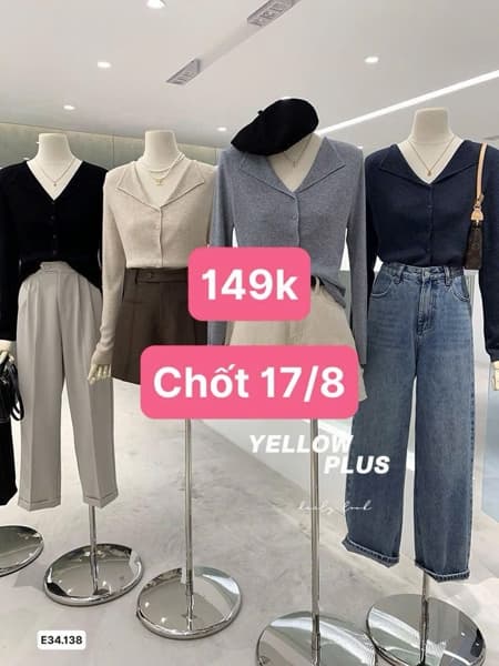 17/08 Áo dài tay phối nút cổ tim bẻ #N17745 - Đen - XL