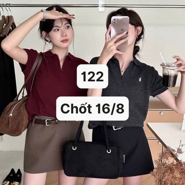 16/08 Áo len dệt kim polo thêu ngựa khoá kéo #N16806 - Vàng