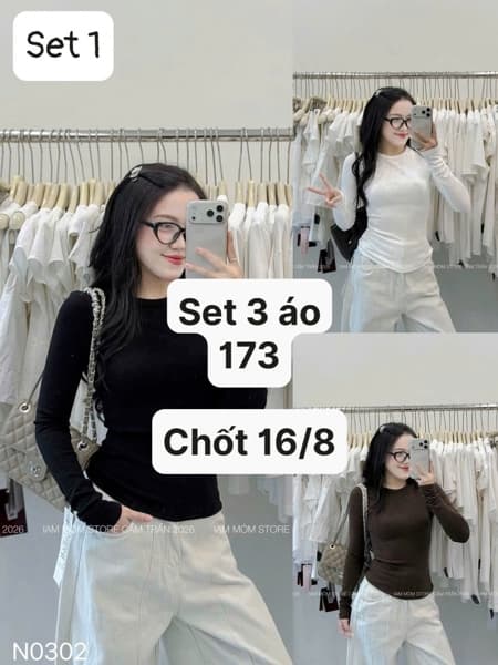 16/08 Set 3 áo dài tay ôm dáng #U0302 - Set 2: hồng-vàng-xanh - L