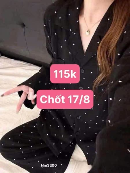 17/08 Bộ pijama đen dài chấm bi sao #N17828 - M