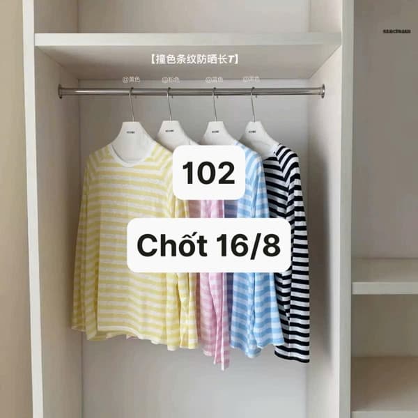 16/08 Áo dài tay kẻ ngang mặc thu #M160809 - Đen