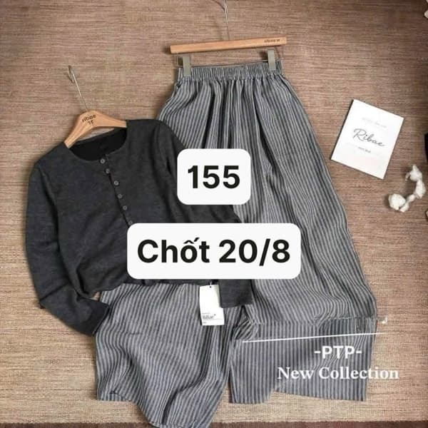 20/08 Set áo len moôtghi-quần suông sọc chất thô #U0324 - M