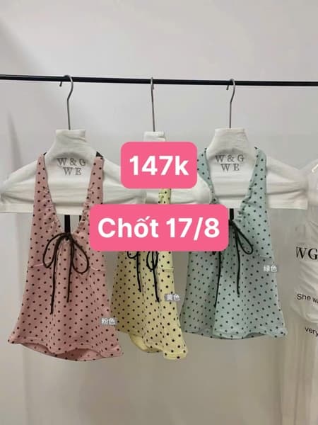 17/08 Áo cổ yếm chấm bi sao WGWE #N17801 - Vàng - M