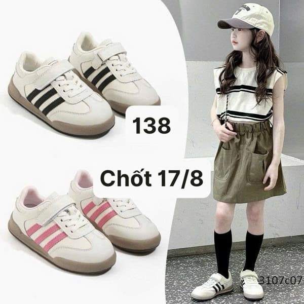 17/08 Giày thể thao quai dán 3 sọc cho bé #N17809 - Đen - 36