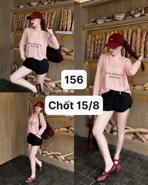 15/08 Set áo hoodie giấy hồng cam-quần short đen #U0281 - S