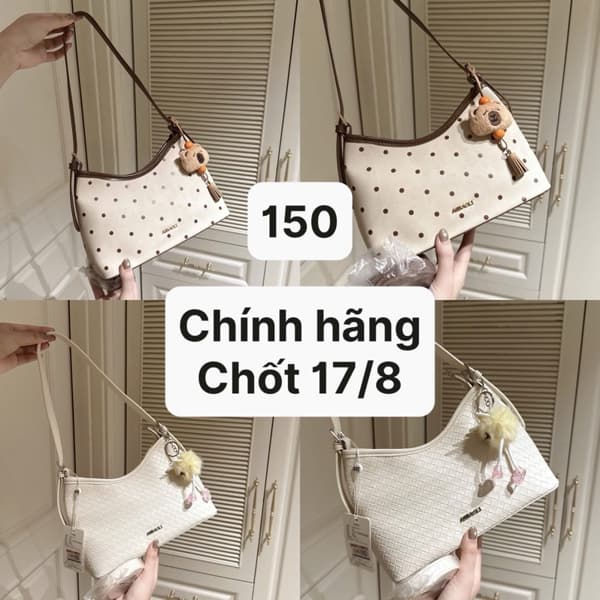 17/08 Túi xách kẹp nách kèm charm gấu #M3358 - Chấm bi