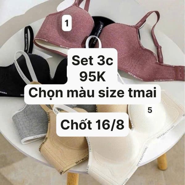 16/08 Set 3 áo bra viền chữ (giá 1c) #N16801 - m2 đen - 34