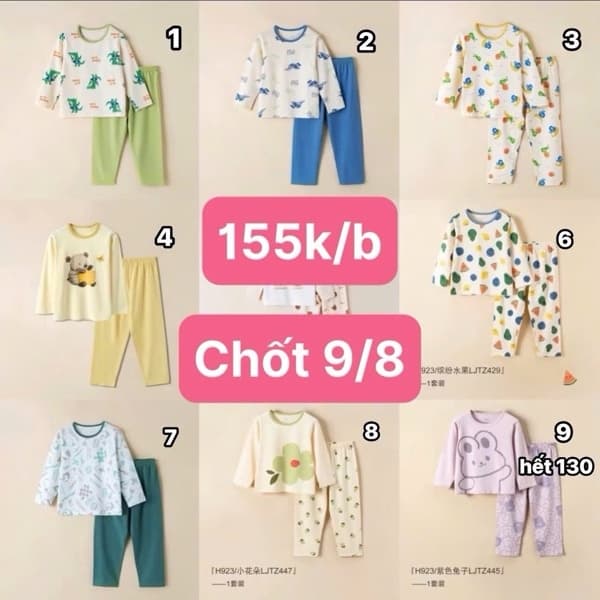 09/08 Bộ mặc nhà cotton dài hoạ tiết cho bé #N090805 - M24 - 110