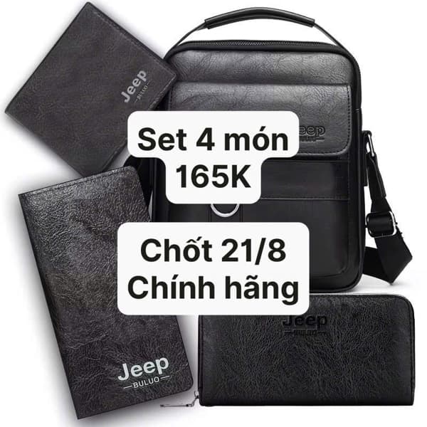 21/08 Set túi nam JEEP+3 ví đồng bộ #N21812 - Đen