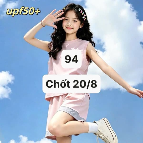 20/08 Set thể thao áo ba lỗ+quần short phối màu cho bé #M200832 - Hồng - 150