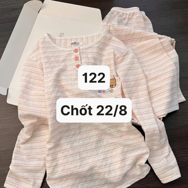 22/08 Set bộ mặc nhà kẻ ngang thêu cún cho nữ #M220849 - Vàng - M