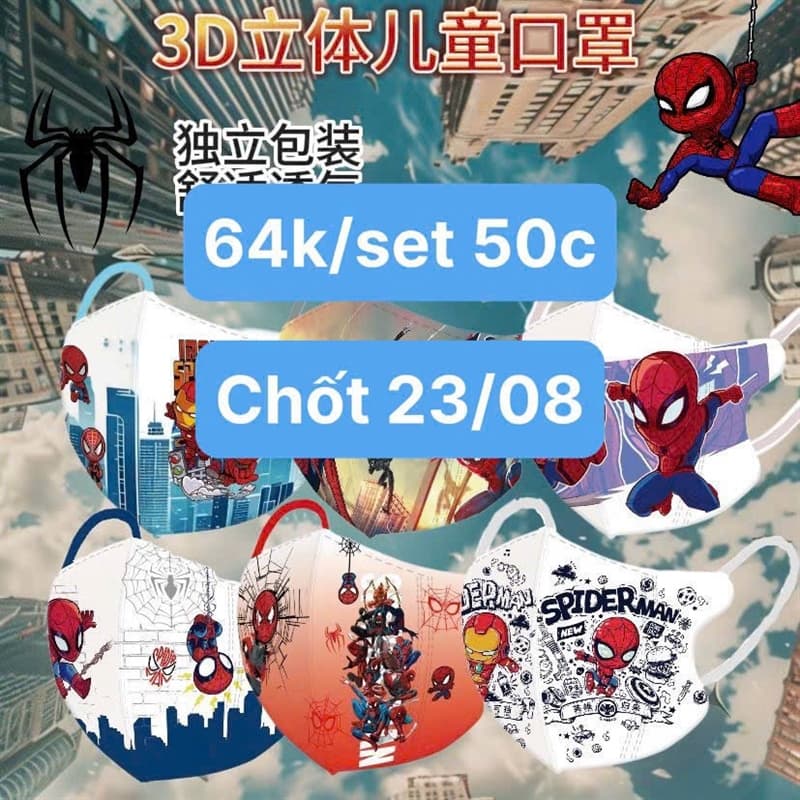 23/08 Set 50c khẩu trang SPIDERMAN cho bé #N230826