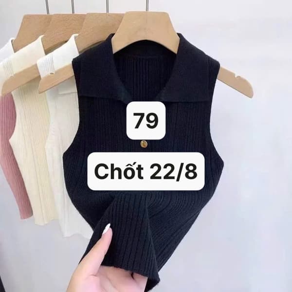 22/08 Áo len sát nách cổ polo #N22817 - Trắng
