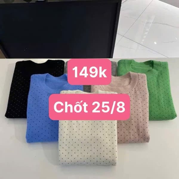 25/08 Áo len chấm bi cổ tròn #N25802 - Xanh dương