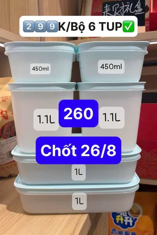 26/08 Bộ 6 hộp TUP nắp xanh #928