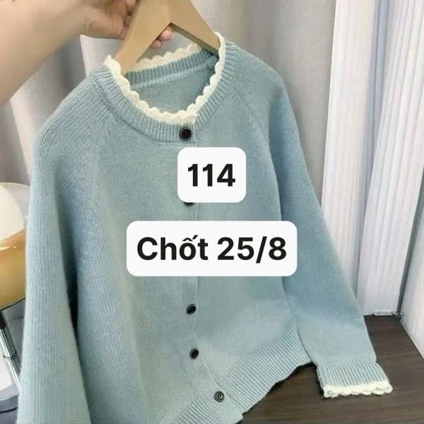 25/08 Áo len cardigan viền bèo #N25844 - Tím - 2XL