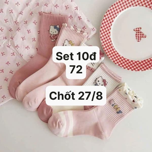 27/08 Set 10đ tất Kitty tone hồng #L27803 - M 4-8t