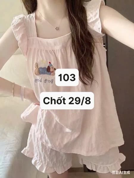 29/08 Set đồ ngủ cộc tay cánh tiên thêu cún #N29807 - Xanh - L