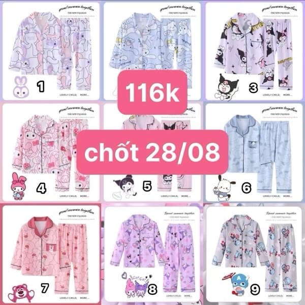 28/08 Bộ pijama dài hoạ tiết cho bé trai-bé gái #N28808 - M18 - sz18