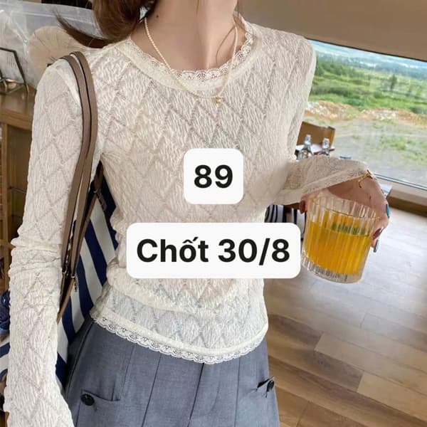 30/08 Áo dài tay ren #M3000822 - Trắng