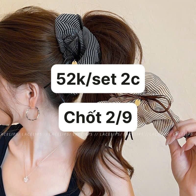 02/09 Set 2c kẹp tóc nơ sọc nhún #N02936
