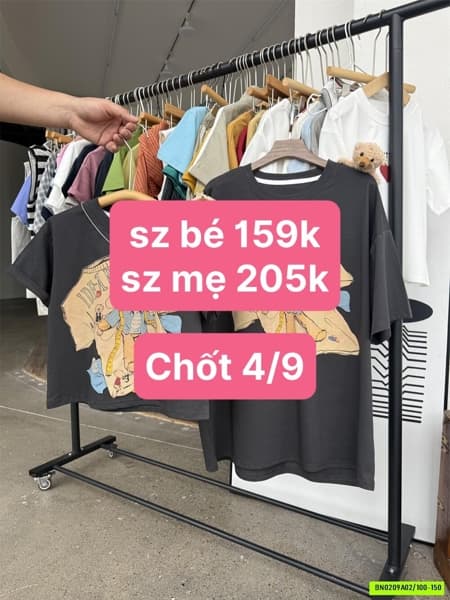 04/09 Áo thun hình gấu tone xám chì cho mẹ-bé #N04903 - Freesize (mẹ)