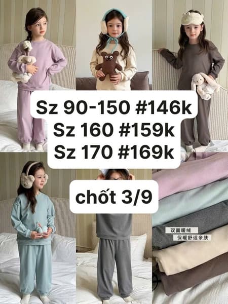 03/09 Bộ cotton dài tay màu trơn AMBB #N03925 - M2 - 140